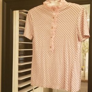 Tory Burch pink and black polka dot shirt